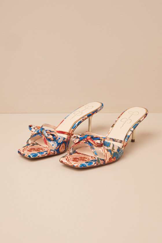 Jessica Simpson Cornilia Multi Mosaic Satin Bow High Heel Sandals