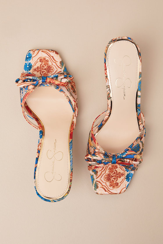 Jessica Simpson Cornilia Multi Mosaic Satin Bow High Heel Sandals