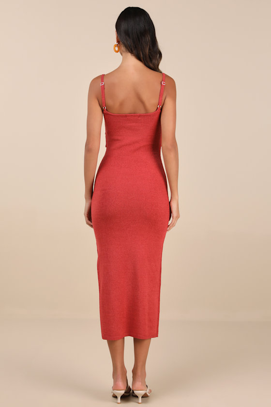 Shop Lulus Ainara Rust Red Cutout Sleeveless Midi Sweater Dress