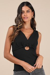 Patrizia Black Cutout Bow V-Neck Sleeveless Top 2