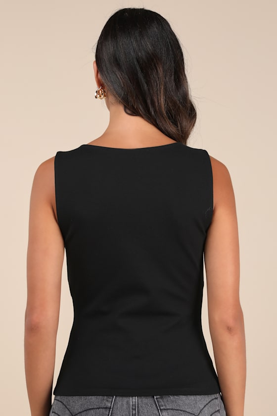 Lulus Patrizia Black Cutout Bow V-neck Sleeveless Top