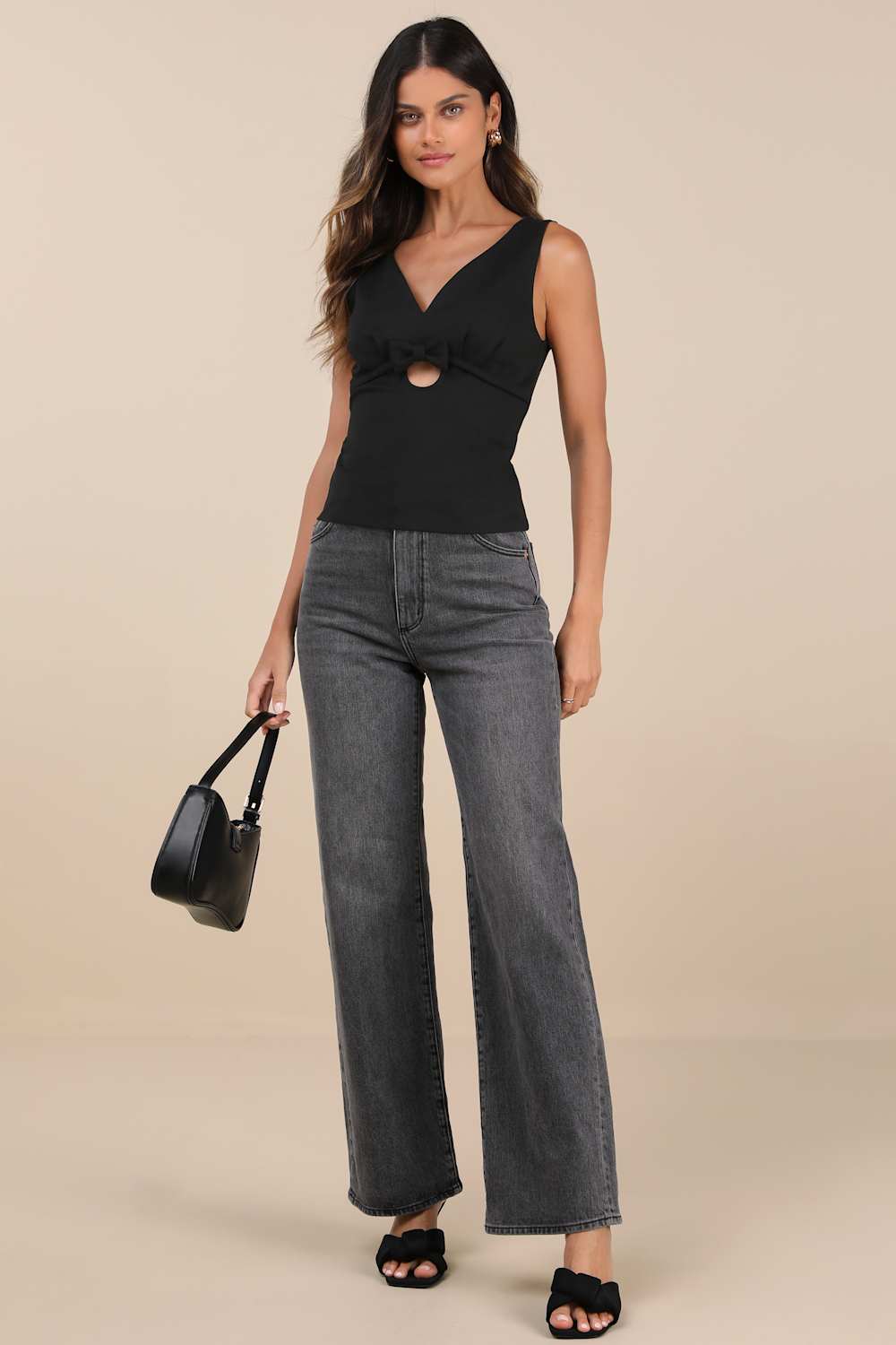 Patrizia Black Cutout Bow V-Neck Sleeveless Top
