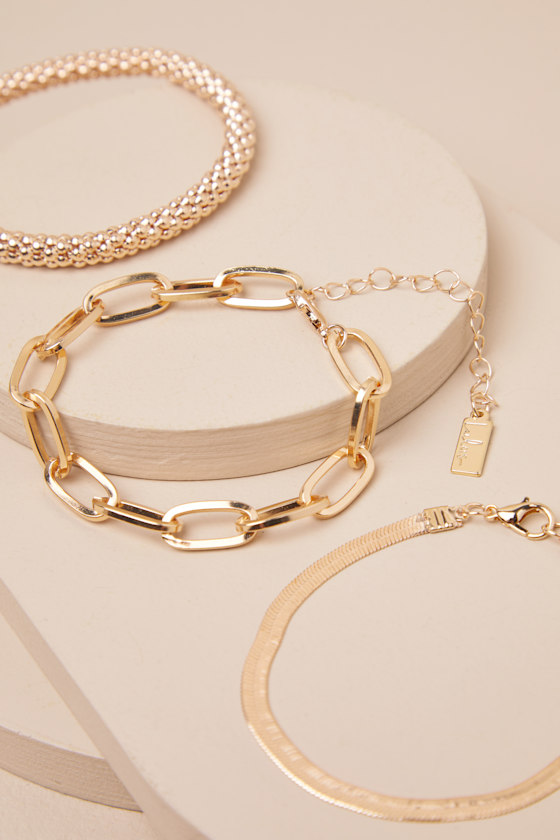 LULUS KORAY GOLD THREE-PIECE BRACELET SET