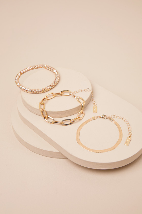 LULUS KORAY GOLD THREE-PIECE BRACELET SET
