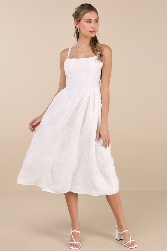 Lulus Teodora White Floral Applique Lace-up Midi Dress