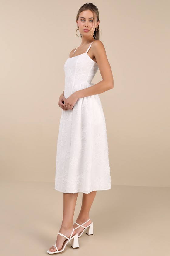 Lulus Teodora White Floral Applique Lace-up Midi Dress