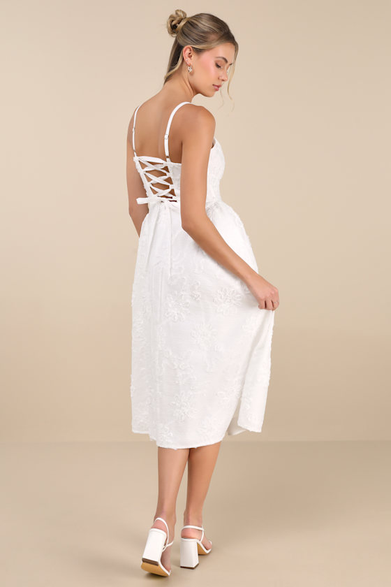 Lulus Teodora White Floral Applique Lace-up Midi Dress