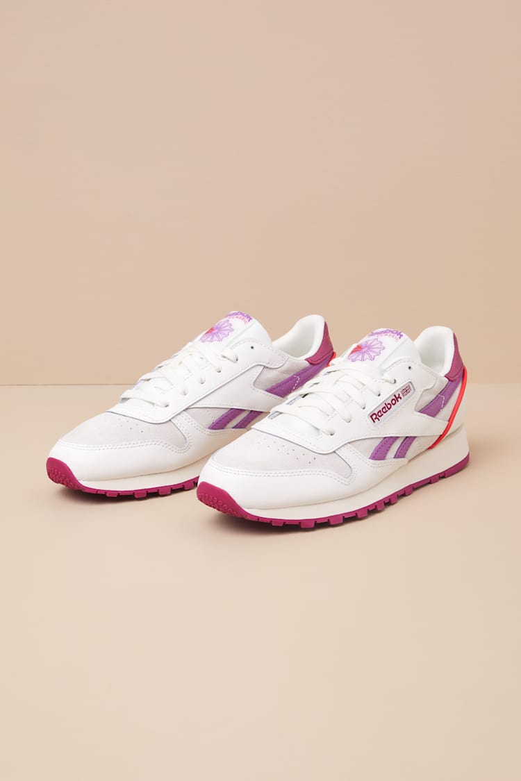 Classic Leather Chalk and Berry Suede Sneakers