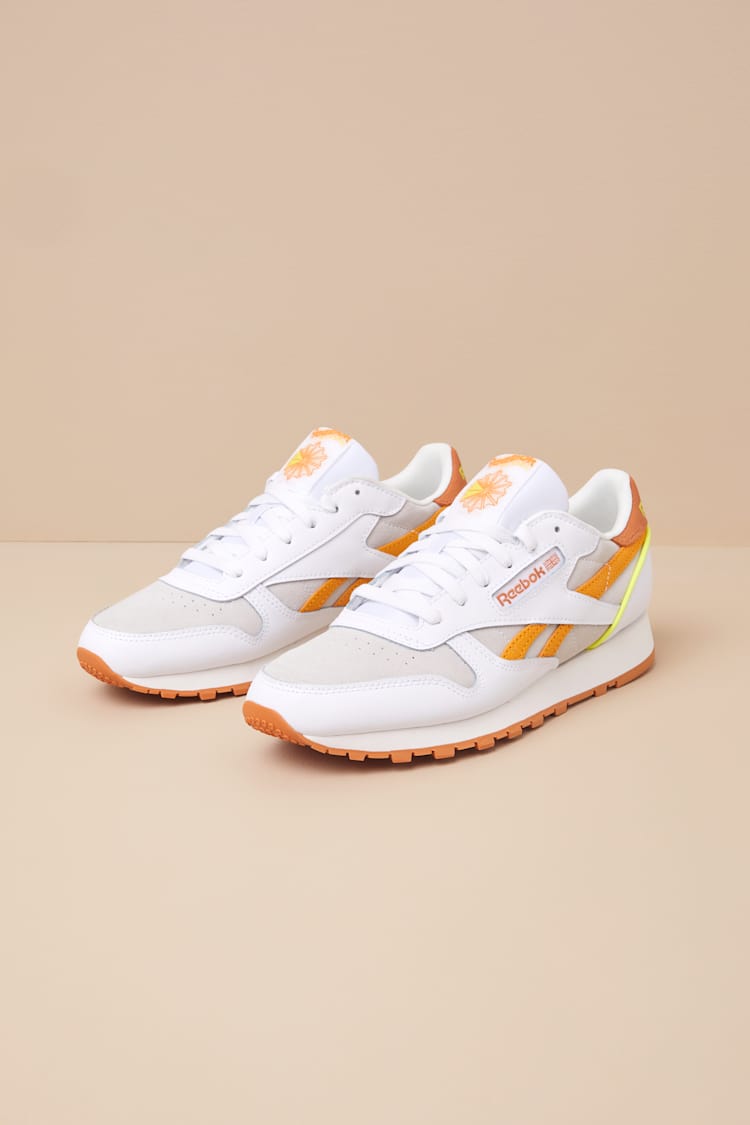 Classic Leather White and Amber Suede Sneakers
