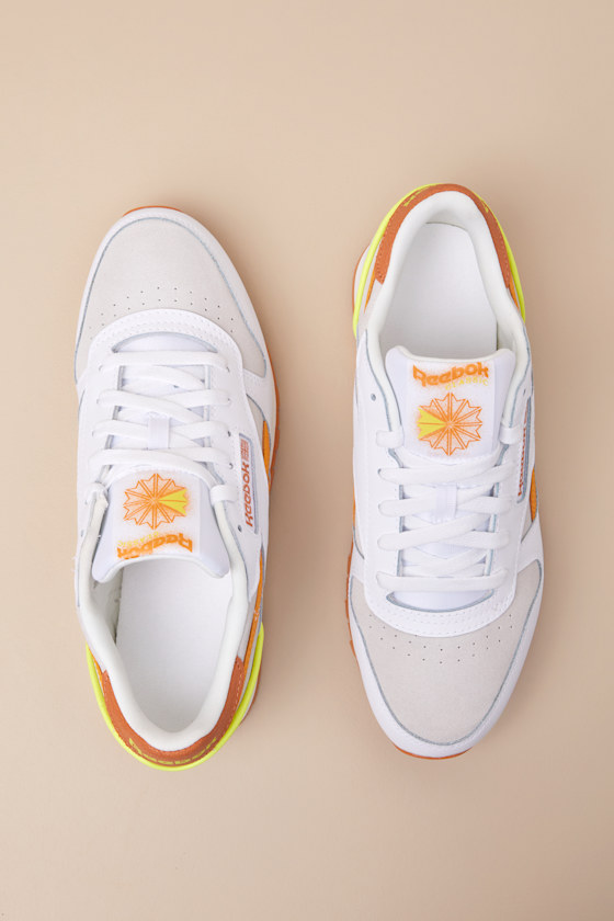 Reebok Classic Leather White And Amber Suede Sneakers