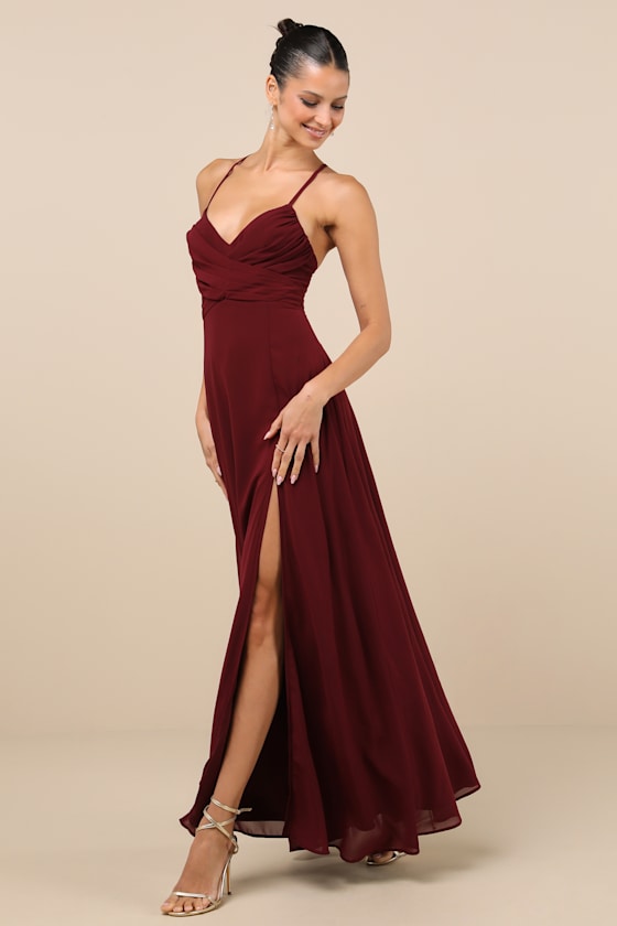 Event Ready Burgundy Backless Lace-Up Maxi Dress 8