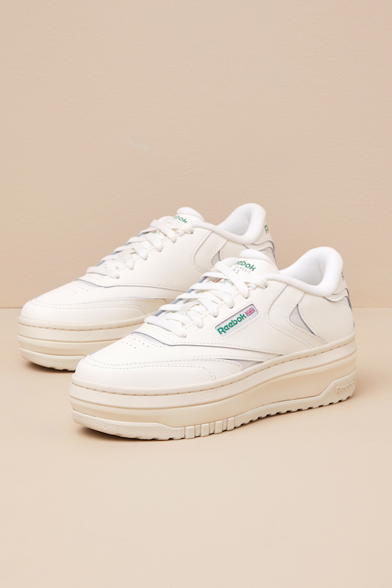 Club C Extra Chalk and Glen Green Leather Flatform Sneakers 1