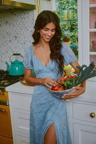 Blossoming with Charm Blue Embroidered Tie-Back Midi Dress
