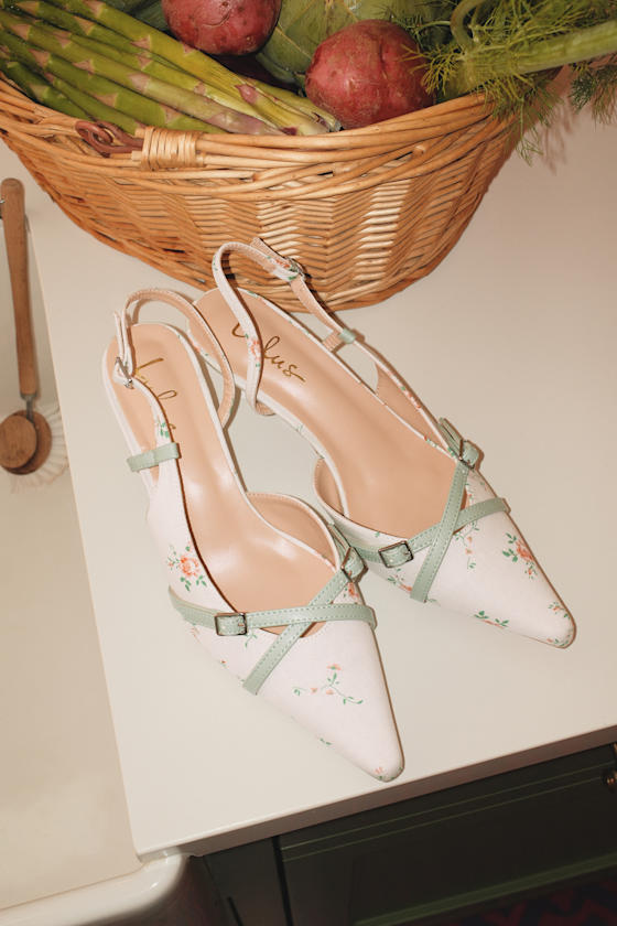 Marinette Mint Floral Pointed-Toe Kitten Heel Pumps 1