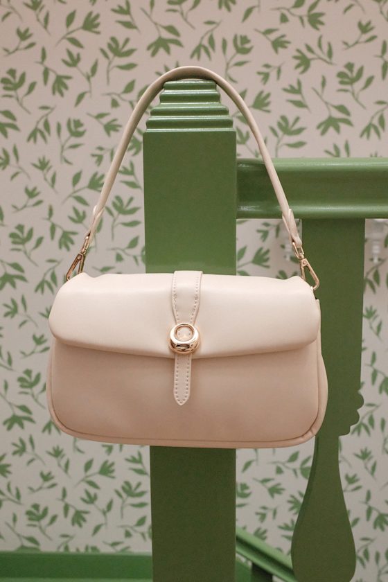 Almas Cream Puffy Vegan Leather Shoulder Bag 1