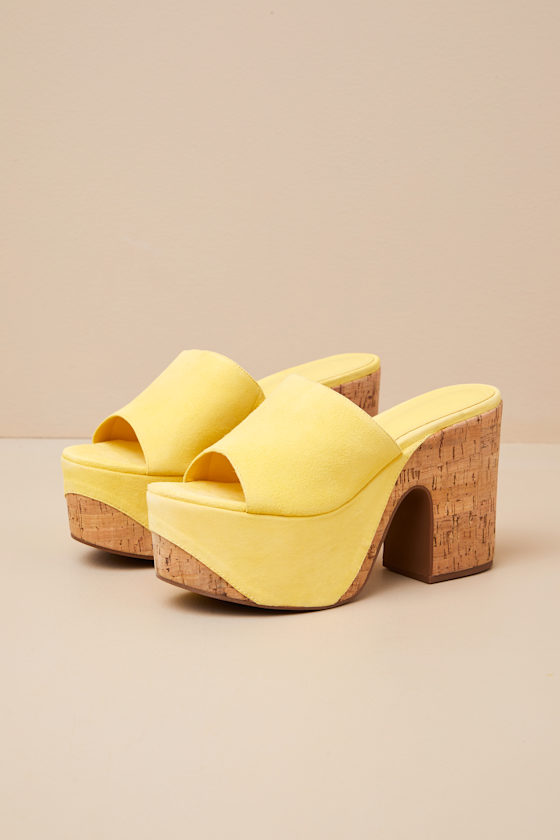 SCHUTZ DALLE WAVE YELLOW SUEDE LEATHER PLATFORM SLIDE SANDALS