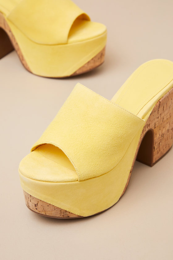SCHUTZ DALLE WAVE YELLOW SUEDE LEATHER PLATFORM SLIDE SANDALS
