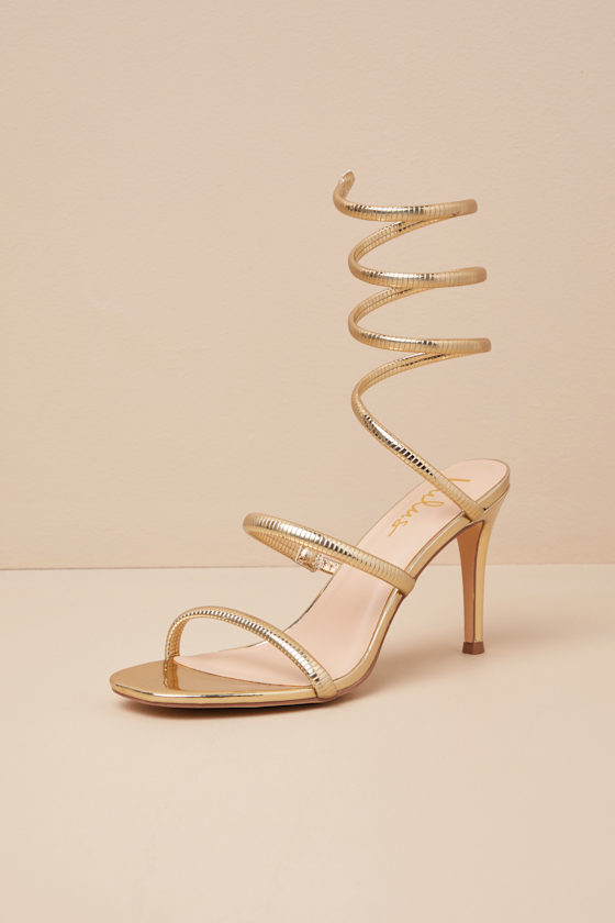 Gerogette Gold Metallic High Heel Ankle Wrap Sandals