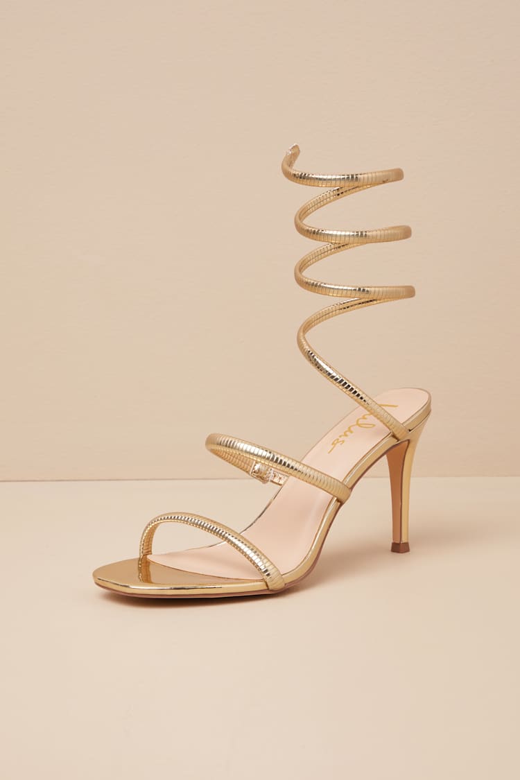 Gerogette Gold Metallic High Heel Ankle Wrap Sandals