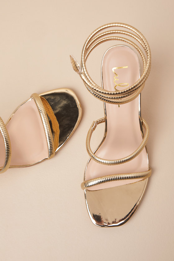 Gold Metallic Sandals - High Heel Sandals - Ankle Wrap Sandals - Image 4