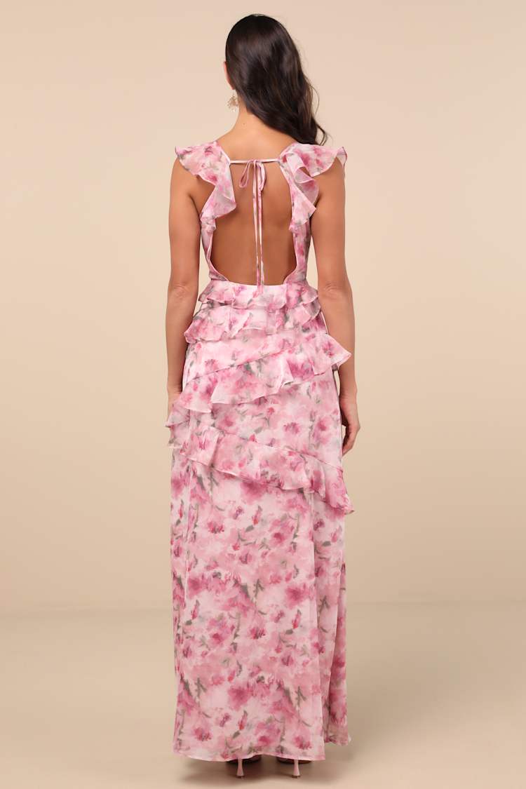 Evangeline Pink Floral Ruffled Maxi Dress