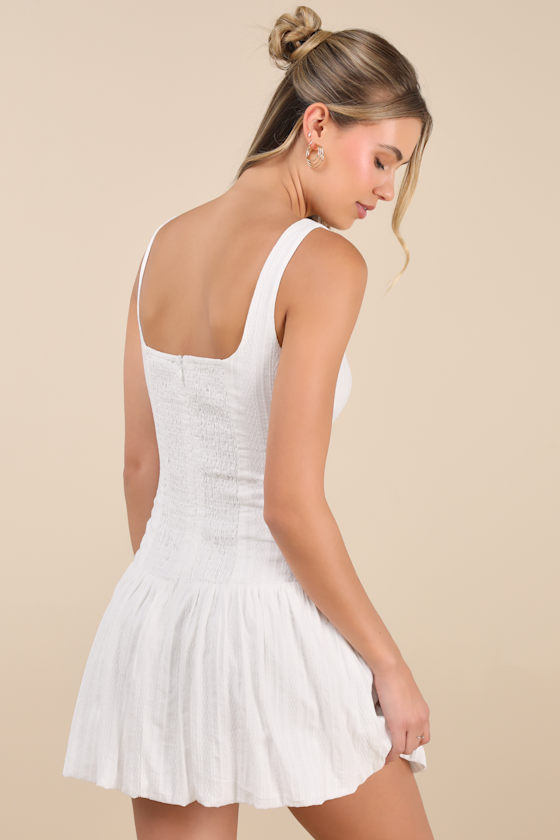 Lulus Khamari White Textured Drop Waist Bubble-hem Mini Dress