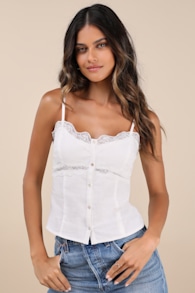 Erice White Lace Button-Front Cami Top 2