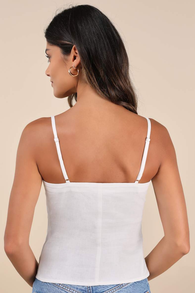 Erice White Lace Button-Front Cami Top