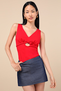 Patrizia Red Cutout Bow V-Neck Sleeveless Top 1