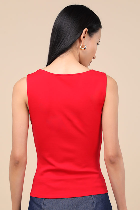 Patrizia Red Cutout Bow V-Neck Sleeveless Top 2