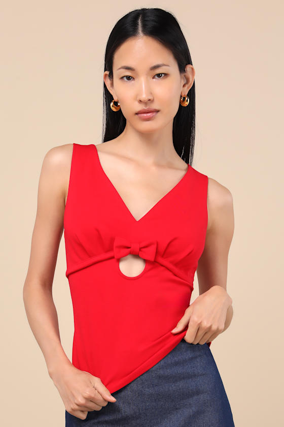Shop Lulus Patrizia Red Cutout Bow V-neck Sleeveless Top