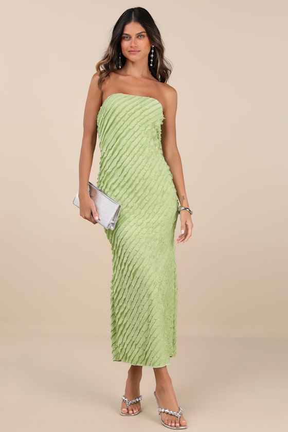Image of Faelyn Light Green Strapless Ruffled Midi Dress