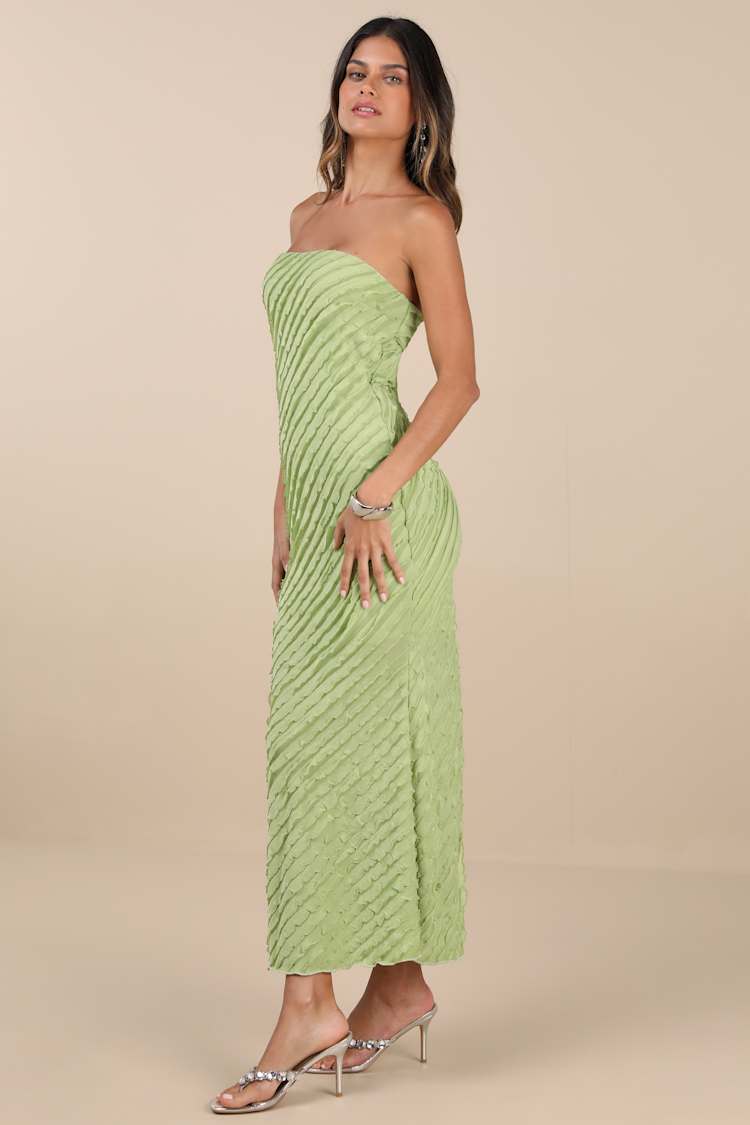 Faelyn Light Green Strapless Ruffled Midi Dress