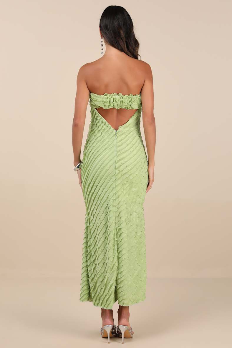 Faelyn Light Green Strapless Ruffled Midi Dress