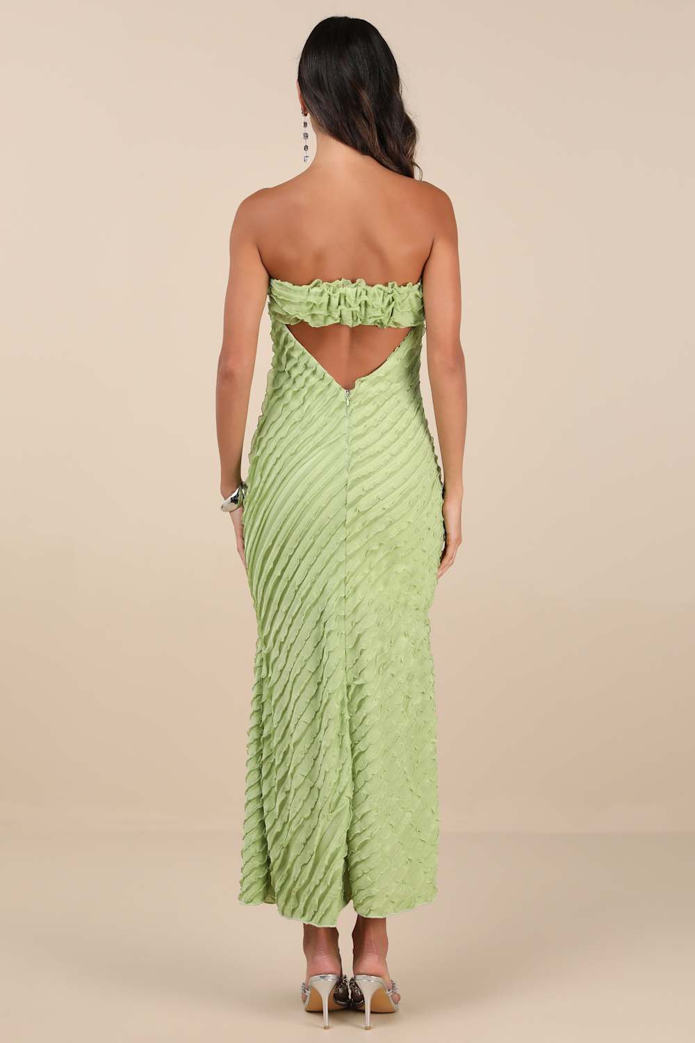 Faelyn Light Green Strapless Ruffled Midi Dress