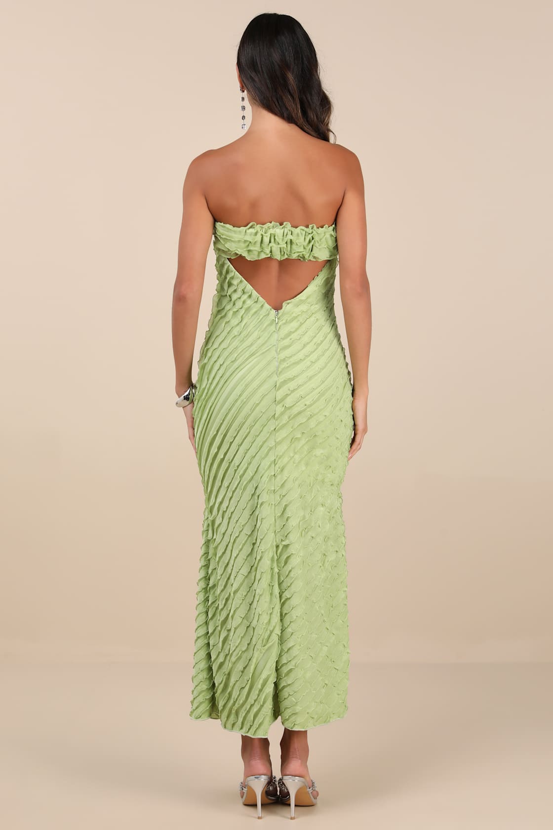 Faelyn Light Green Strapless Ruffled Midi Dress
