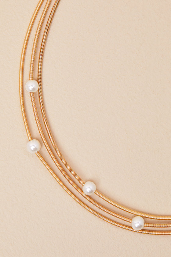 LULUS FABULOUS ELEGANCE GOLD PEARL LAYERED NECKLACE
