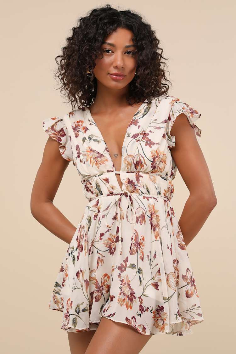 chinese dress ladies Picturesque Floral Tapestry Fit and Flare Romper Dress main image 0