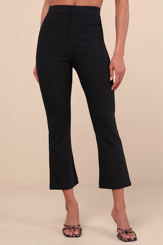 Lulus Nalini Black High-rise Cropped Flare Trouser Pants In Black