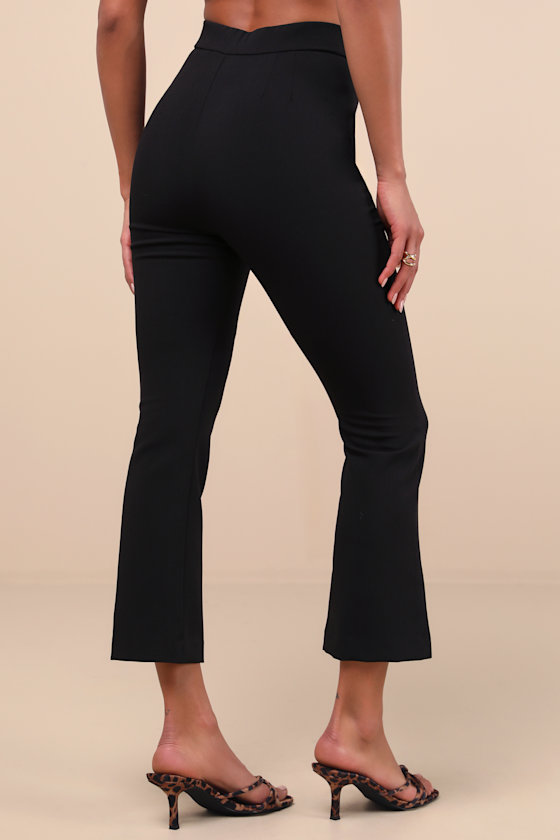 Lulus Nalini Black High-rise Cropped Flare Trouser Pants In Black