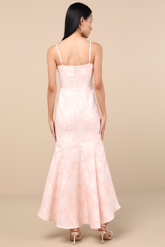 Lulus Gwenth Blush Floral Jacquard High-low Midi Dress