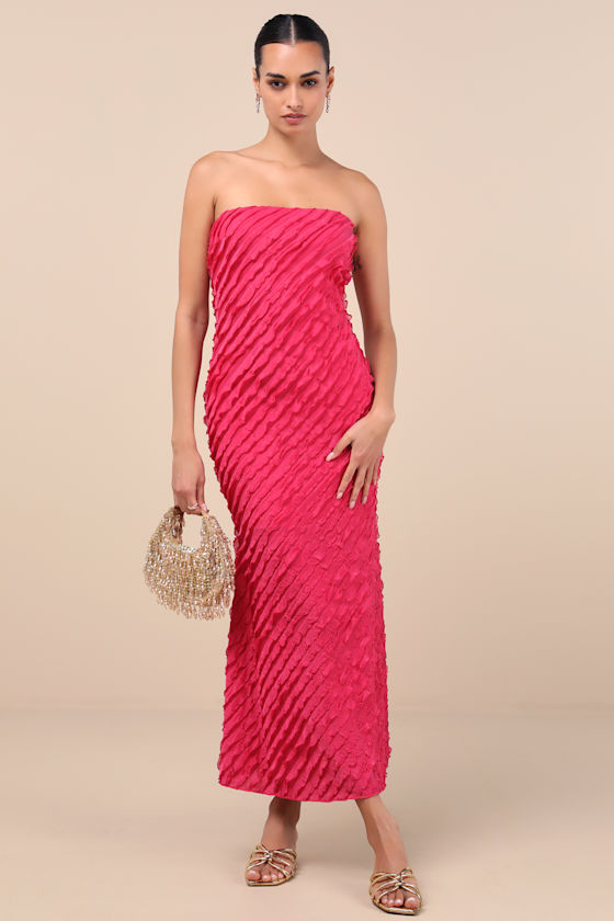 Faelyn Magenta Strapless Ruffled Midi Dress