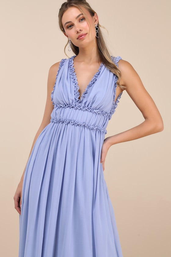 Lulus Helvia Light Blue Ruffled Sleeveless Maxi Dress
