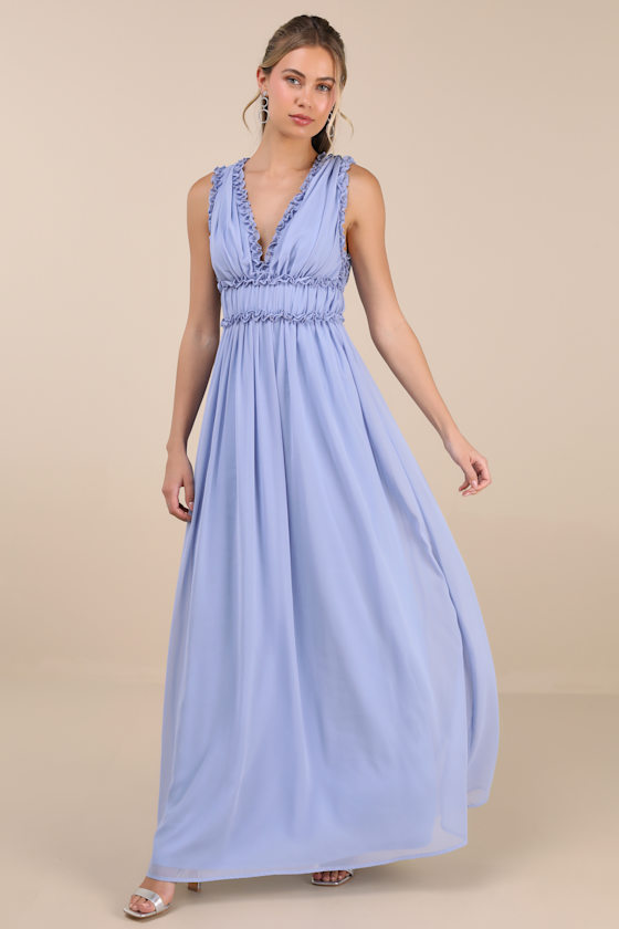 Lulus Helvia Light Blue Ruffled Sleeveless Maxi Dress
