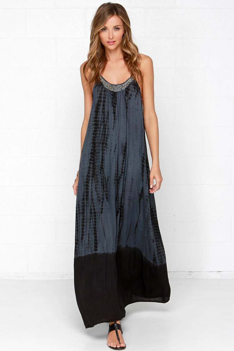 asos edition embroidered & beaded flutter sleeve wedding dress Tie Dye Maxi Resort Dress - Aria Navy & Copper