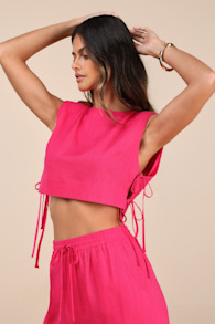 Irida Hot Pink Tie-Side Sleeveless Crop Top 1