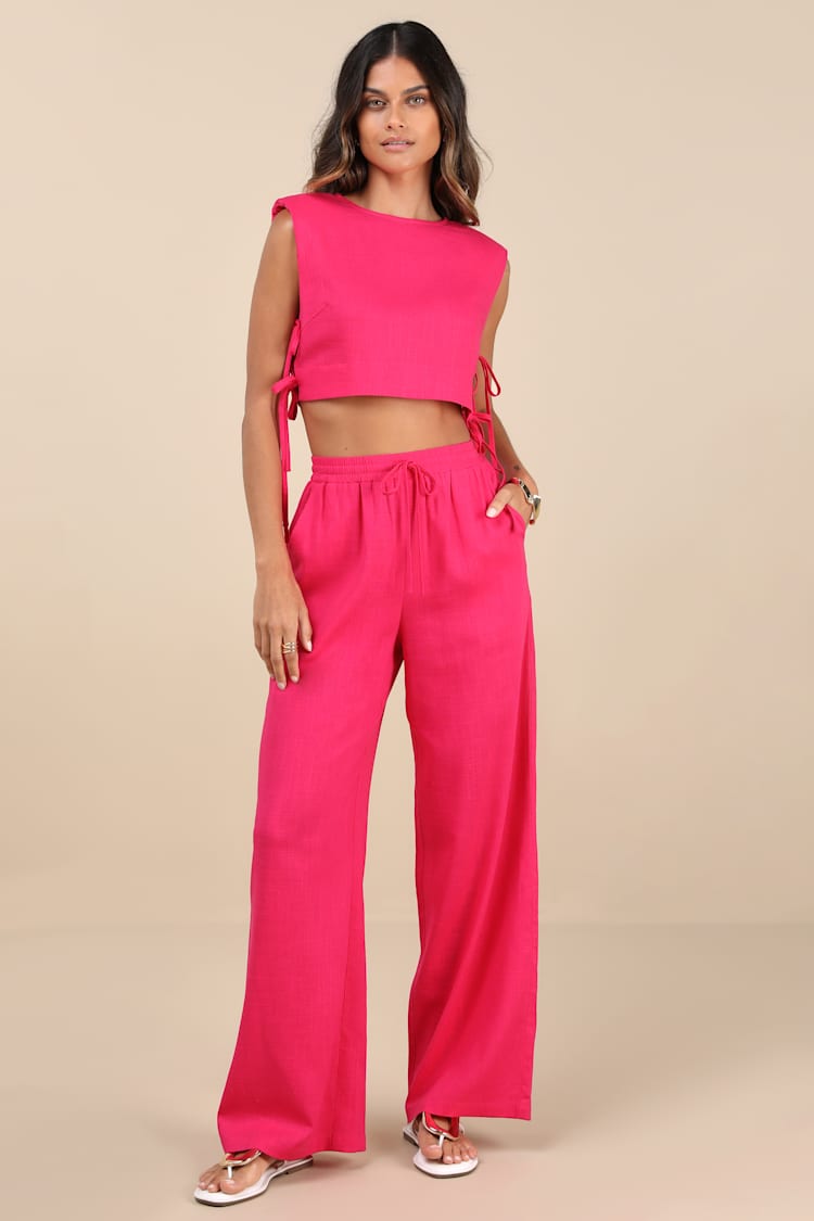 Hot Pink Drawstring Pants | Womens | X-Large (Available in XXS, XS, S, M, L) | Viscose/Linen | Lulus