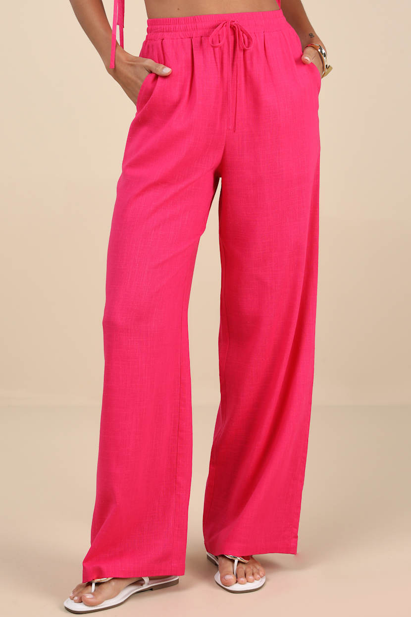 Hot Pink Drawstring Pants | Womens | X-Large (Available in XXS, XS, S, M, L) | Viscose/Linen | Lulus