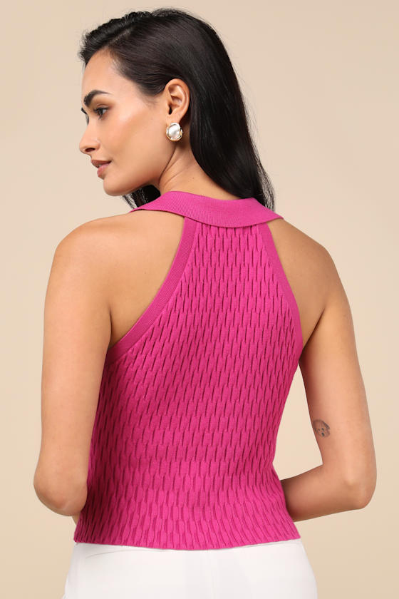 Eliseo Fuchsia Knit Collared Tank Top 2