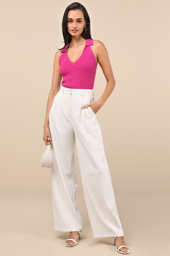 Lulus Eliseo Fuchsia Knit Collared Tank Top